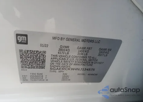 2022 Buick Enclave Premium z USA, uszkodzony, nr VIN 5GAERCKW4NJ134575